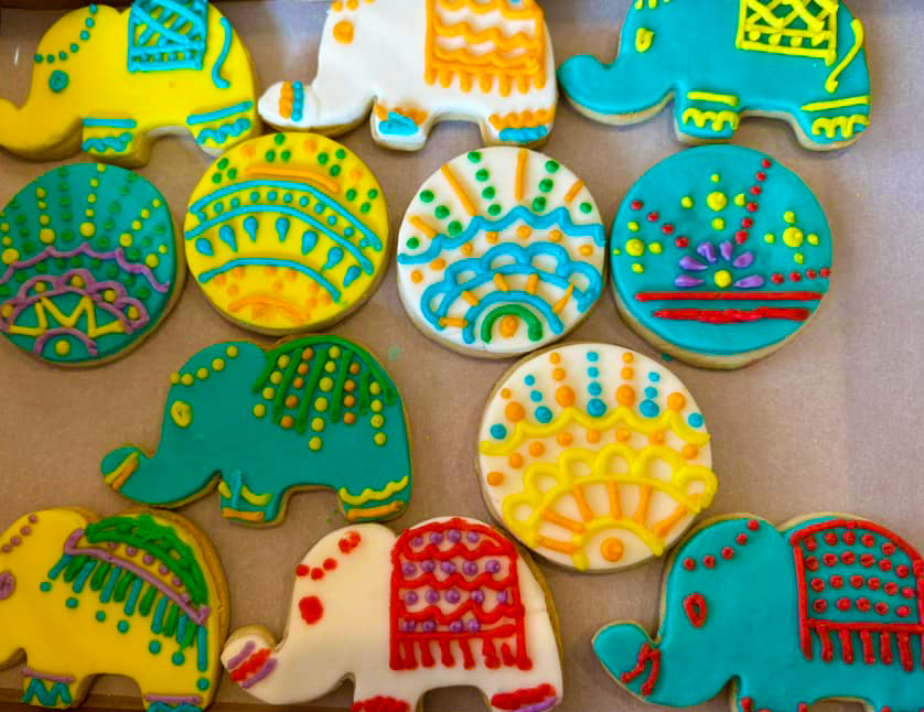 Diwali cookie - vibrant colors, Mandala Elephants.  