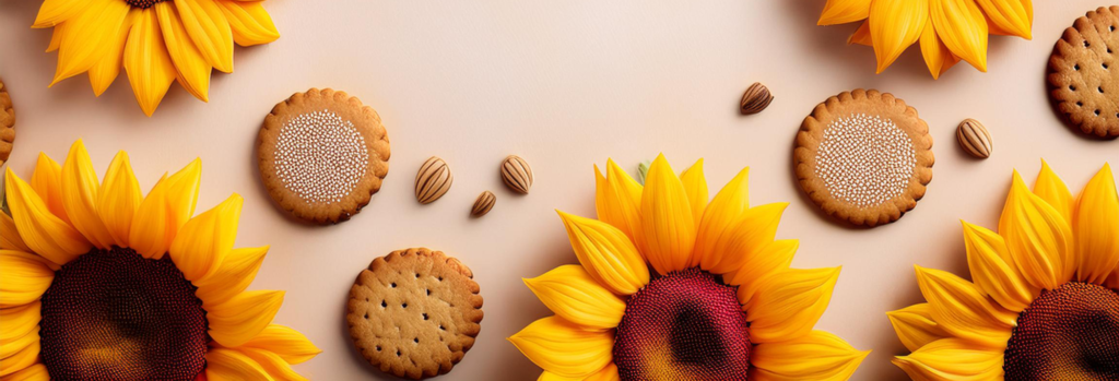 Sunflowers seeds and cookies background